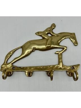 VTG Brass Wall Hook Horse Rider Equestrian Jockey Jumper Decor 7" Key READ